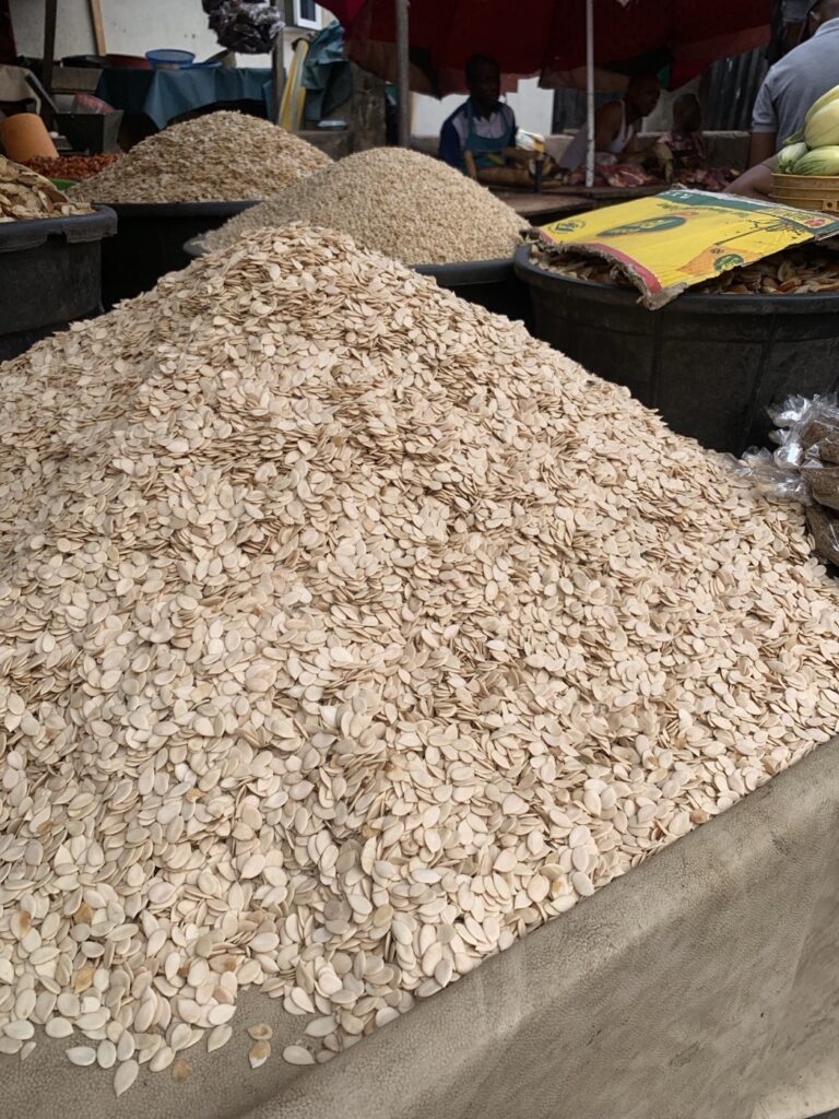 Pale egusi seeds, one ingredient sometimes fermented into ogiri
