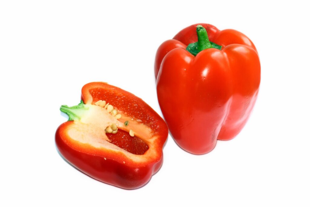 A glossy red sweet pepper
